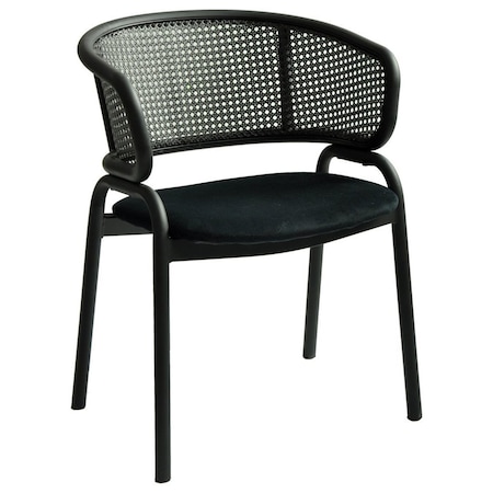 Leisuremod Ervilla Dining Armchair in Black Steel Frame with Black Wicker Back and Black Seat ECBL-20BL-BL