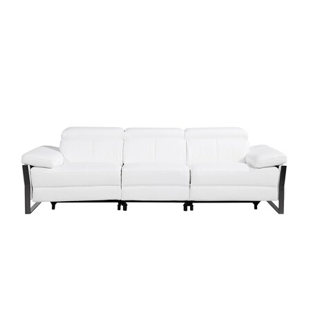 Homeroots 103" White Top Grain Leather Reclining Metal USB Sofa 720336