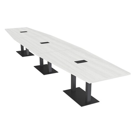 Skutchi Designs Hexagon Conference Table With Power, 48 in W, 216 in L, White HAR-HEX.IR-48X216-DOU.BK-WA7976-EBLK