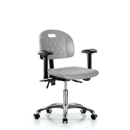 Blue Ridge Ergonomics Polyurethane Chair Chrome - Desk Height with Adjustable Arms & Casters in Gray Polyurethane HPDHCH-CR-T0-A1-CC-GRY