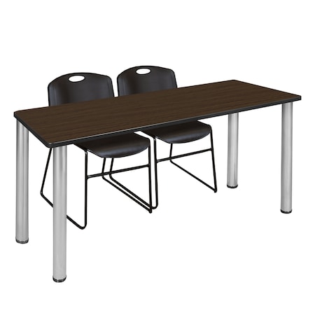 Regency Kee Training Table W/ 2 Zeng Chairs, 66 in W, 24 in L, Neo Walnut MT6624NWBPCM44BK