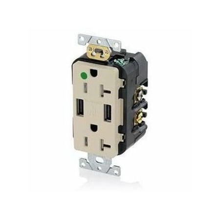 Leviton H.G. Duplex Recept W/USB, Ivory, 20 Amp T5832-HGI
