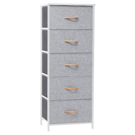 Homeroots 18" Gray and White Steel and Fabric Five Drawer Chest 484685