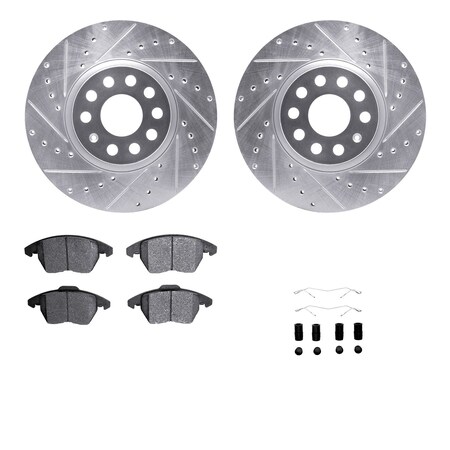 Dynamic Friction Co DFC Rotors-Drilled & Slotted-Silver w/ EURO 5000 Ceramic Brake Pads Incl Hdw 7612-74053