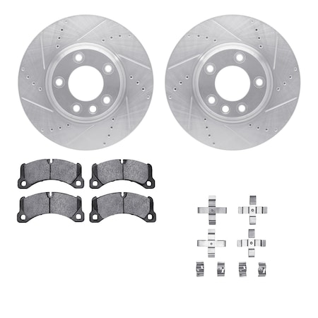 Dynamic Friction Co DFC Rotors-Drilled & Slotted-Silver w/ EURO 5000 Ceramic Brake Pads Incl Hdw 7612-74051