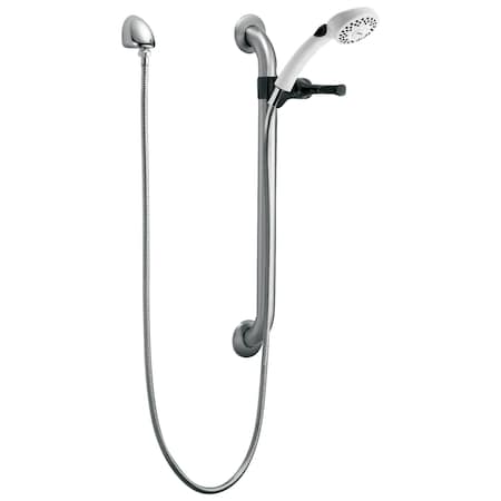 Delta Commercial Hdf Single Function Hand Shower With Grab Bar And Elbow In Stainless And White RPW324HDF