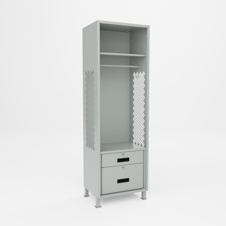 Pucel Athletic Gear Locker, 24 in W x 72 in H x 18 in D, 2 Drawers, 4 in Legs, Gray GL-2472-18-DR2-L