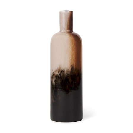 Homeroots 11" Amber Cream And Dark Brown Abstract Glass Table Vase 608288