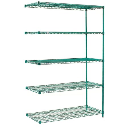 Global Industrial Nexel 5 Shelf, Poly-Green Wire Shelving Unit, Add On, 54"W x 14"D x 74"H B3150207