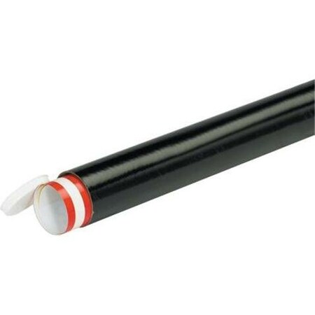The Packaging Wholesalers Colored Mailing Tubes With Caps, 2" Dia. x 12"L, 0.06" Thick, Black, 50/Pack P2012BL