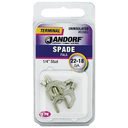 Jandorf Non-Insulated Spade Terminal, 600 V, 22 to 18 AWG Wire, 1/4 in Stud, Copper Contact 60983
