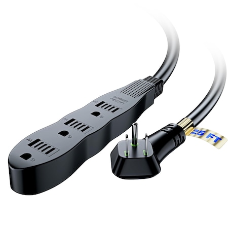 Maximm 25ft 3-Outlet Multi Plug Extension Cord 125V 3-Prong, ETL, Black 3-OUT-EXT-BNN-25