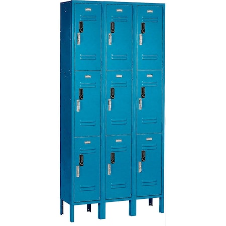 Global Industrial 3-Tier 9 Door Digital Locker, 36"Wx15"Dx78"H, Blue, Unassembled 413244