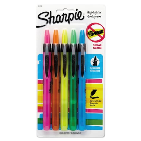 Sharpie Retractable Highlighters, Assorted Ink Colors, Chisel Tip, Assorted Barrel Colors, PK5 PK 28175PP