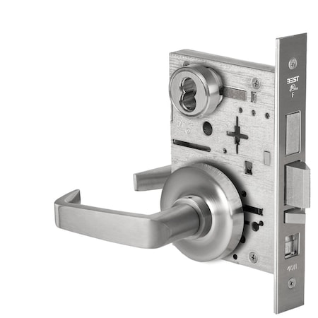 Best Grade 1 Office Mortise Lock, 15 Lever, R Rose, SFIC Housing Less Core, Satin Chrome Finish, Field R 45H7AB15R626