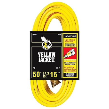 Southwire Extension Cord, 12 AWG, Outdoor, Yellow, 50 ft 2884