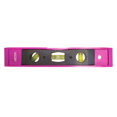 The Original Pink Box 9-in Torpedo Level with Magnetic Strip, Top Read Window, Measures Plumb, Level and 45 Degrees, Pink PB9LVL