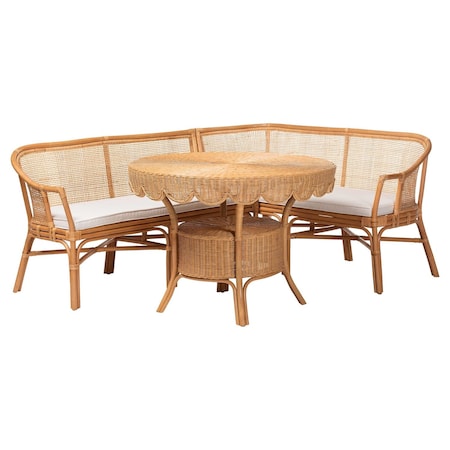 Bali & Pari Ceona 3-Piece Natural Rattan Dining Nook Set 261-14186-14187-14188-ZORO