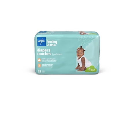 Medline Disposable Baby Diapers, Size 4, 22-37 lb., 25PK MBD3004Z