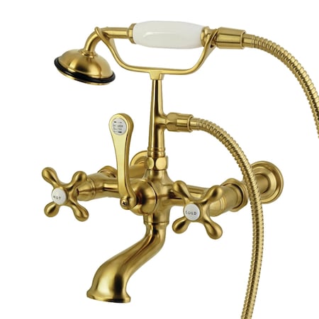 Kingston Brass 7-Inch Wall Mount Tub Faucet with Hand Shower, Brushed Brass CC547T7
