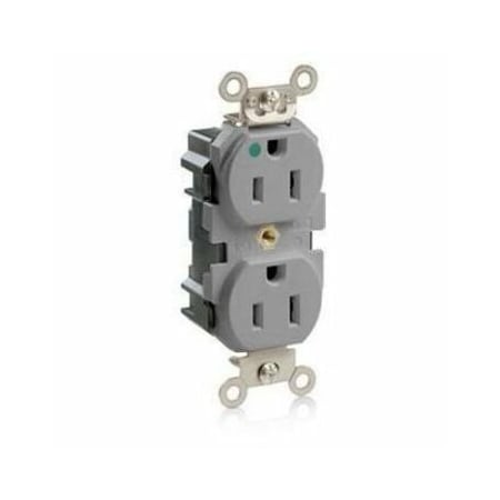 Leviton Lev-Lok Hospital Grade Duplex Receptacle, 15 Amp, 125 Volt M8200-GY