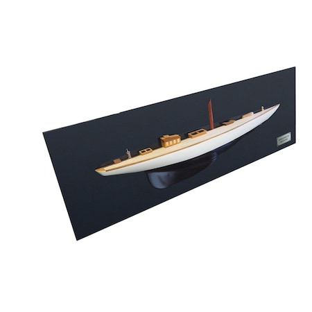 Homeroots 12" Black and White Solid Wood Hand Painted Shamrock V Yacht Half-Hull Model Boat 401899