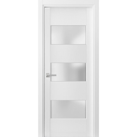 Sartodoors Solid French Door Frosted Glass 3 Lites, Lucia 4070 White Silk, Single Regular Panel Frame Trims Ha LUCIA4070ID-WS-28