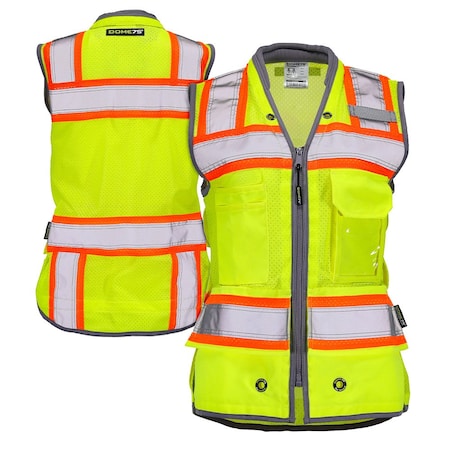 Dome75 Safety Vest, Polyester, Reinforced Front Zipper Closure Closure, HiVis Yellow/HiVis Orange Contrast OV6123W