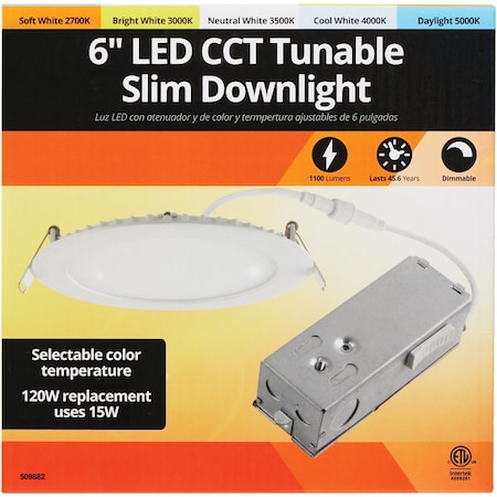 Unbranded 6'' New Construction IC Rated White CCT Tunable Slim LED Downlight 1100 Lm. D916-CCT-90