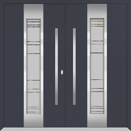 Vdomdoors Metal Double Doors Deux 0757 Gray Graphite Frosted Glass Entry Modern Painted (W72xH96) Left hand O DEUX0757DEXD-GRE-W72xH96-LH-O