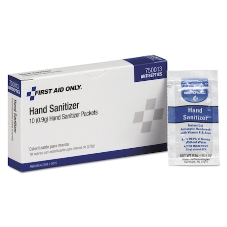 First Aid Only Gel Hand Sanitizer Packets for Unitized/First Aid Stations, 0.9g, PK10 750013