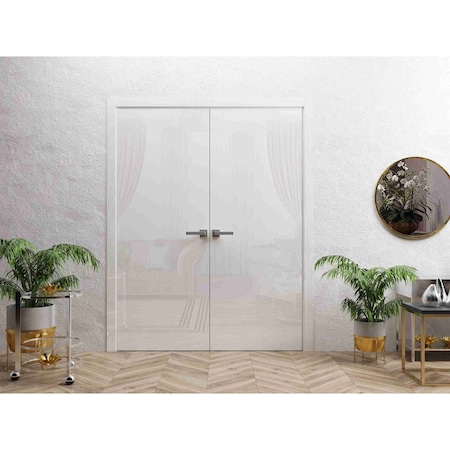 Sartodoors Interior Double Doors 60 x 84 inches, Planum 0010 Gloss White, Wood Interior Solid Panel Frame, Clo PLANUM0010DD-GLOS-6084