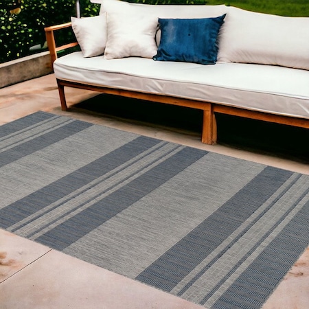 Homeroots 9' X 12' Blue and Gray Striped Stain Resistant Indoor Outdoor Area Rug 531642