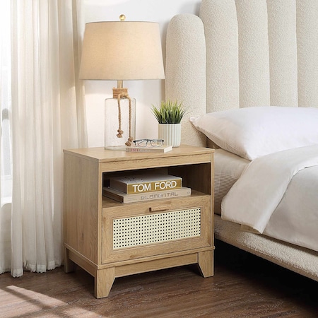 Manhattan Comfort Sheridan Modern Cane Nightstand in Nature NS-5GLF-NA