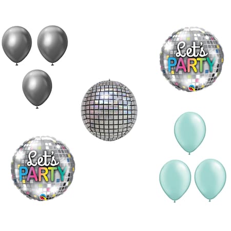 Loonballoon Disco 80s Theme Balloon Set, Let's Party Disco Ball Balloons and Disco balloon 6x latex 86356