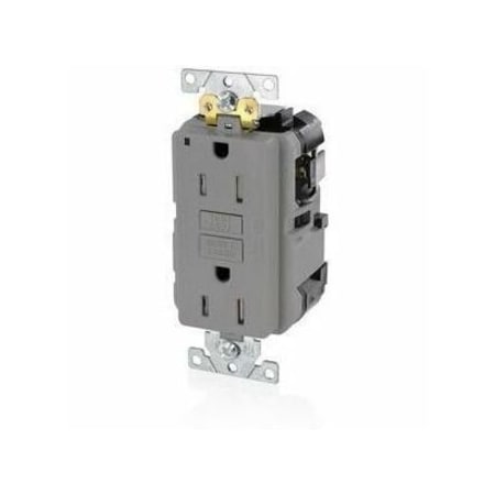 Leviton Self-Test GFCI Receptacle, Lev-Lok, 15 Amp, 125 VAC, 5-15R NEMA MGFT1-GY