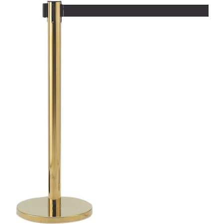 Retractable Belt Barrier, Brass Finish/Black Belt, 7 ft Length, Brass