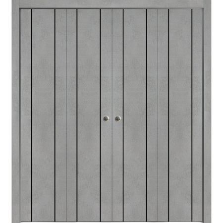 Sartodoors Sliding Closet Double Bi-fold Doors, Planum 0017 Concrete and Aluminum Strips, Sturdy Tracks Moldin PLANUM0017DBF-BTN-72 x 80 (4* 18x80)