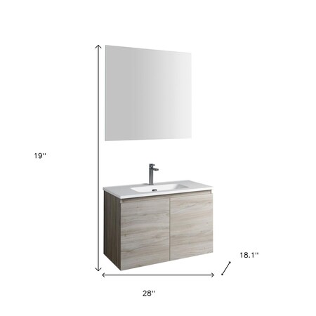 Homeroots 28" Natural Wood Freestanding Bathroom Vanity With White Sink And Two Drawers 627417
