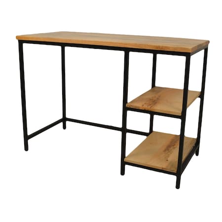Homeroots 42" Natural and Black Solid Wood and Metal Computer Desk 516426