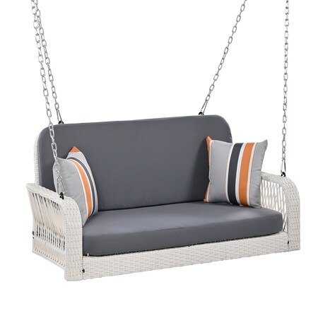Homeroots 49" Gray Metal Outdoor Swing Chair with Gray Cushion 653877