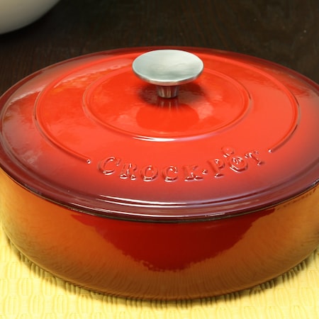 Crock-Pot Crock Pot Artisan 3.5 Quart Enameled Cast Iron Deep Saute Pan With Self Basting Lid in Scarlet Red 112011.02