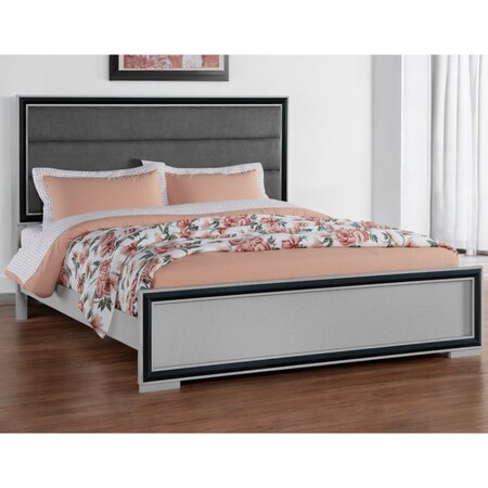 Homeroots Gray Ribbed Texture Wood And Upholstery Queen Bed Frame 564717