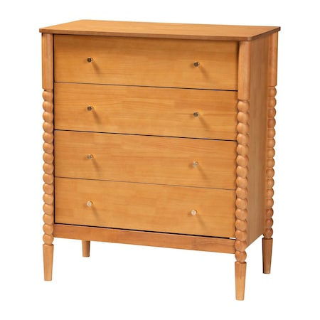 Baxton Studio Lucera Mid-Century Oak Brown Bobbin Wood 4-Drawer Chest 257-14126-ZORO