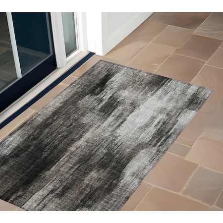 Homeroots 2' X 3' Gray and Black Abstract Washable Non Skid Indoor Outdoor Area Rug 563601