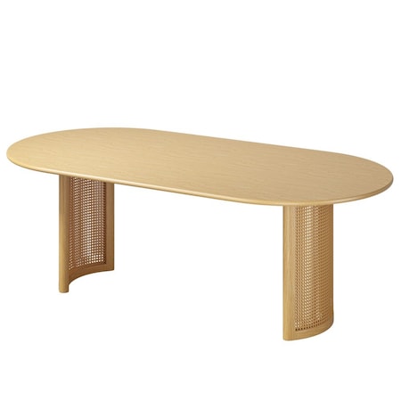 Homeroots 79" Natural Solid Wood Double Pedestal Base Oval Dining Table 712135