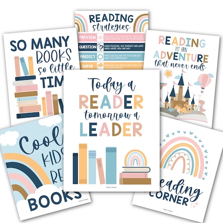 Hadley Designs Boho Reading Posters For Classroom Library Decor, 6-Piece Set X004A2EQN7