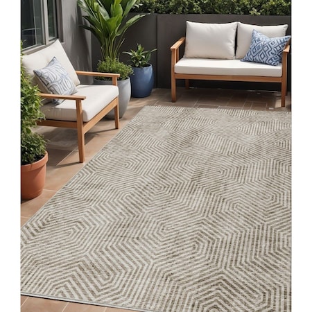 Homeroots 5' X 8' Taupe And Beige Geometric Washable Indoor Outdoor Area Rug 594594