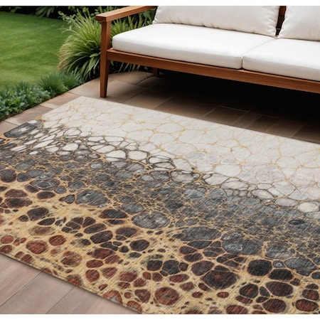 Homeroots 8' X 10' Ivory Gray And Gold Abstract Washable Indoor Outdoor Area Rug 582527