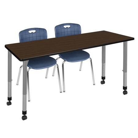 Regency Kee Mobile Adjustable Classroom Table W/ 2 Andy Mobile Chairs, 72 in W, 24 in L, Neo Walnut MT7224NWAPCGY40NV